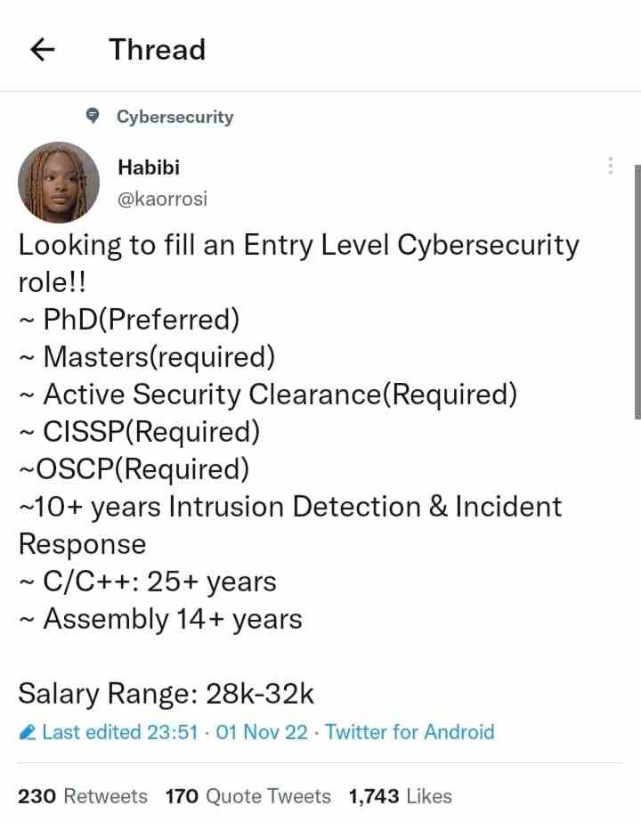 Entry Level Cyber security Role