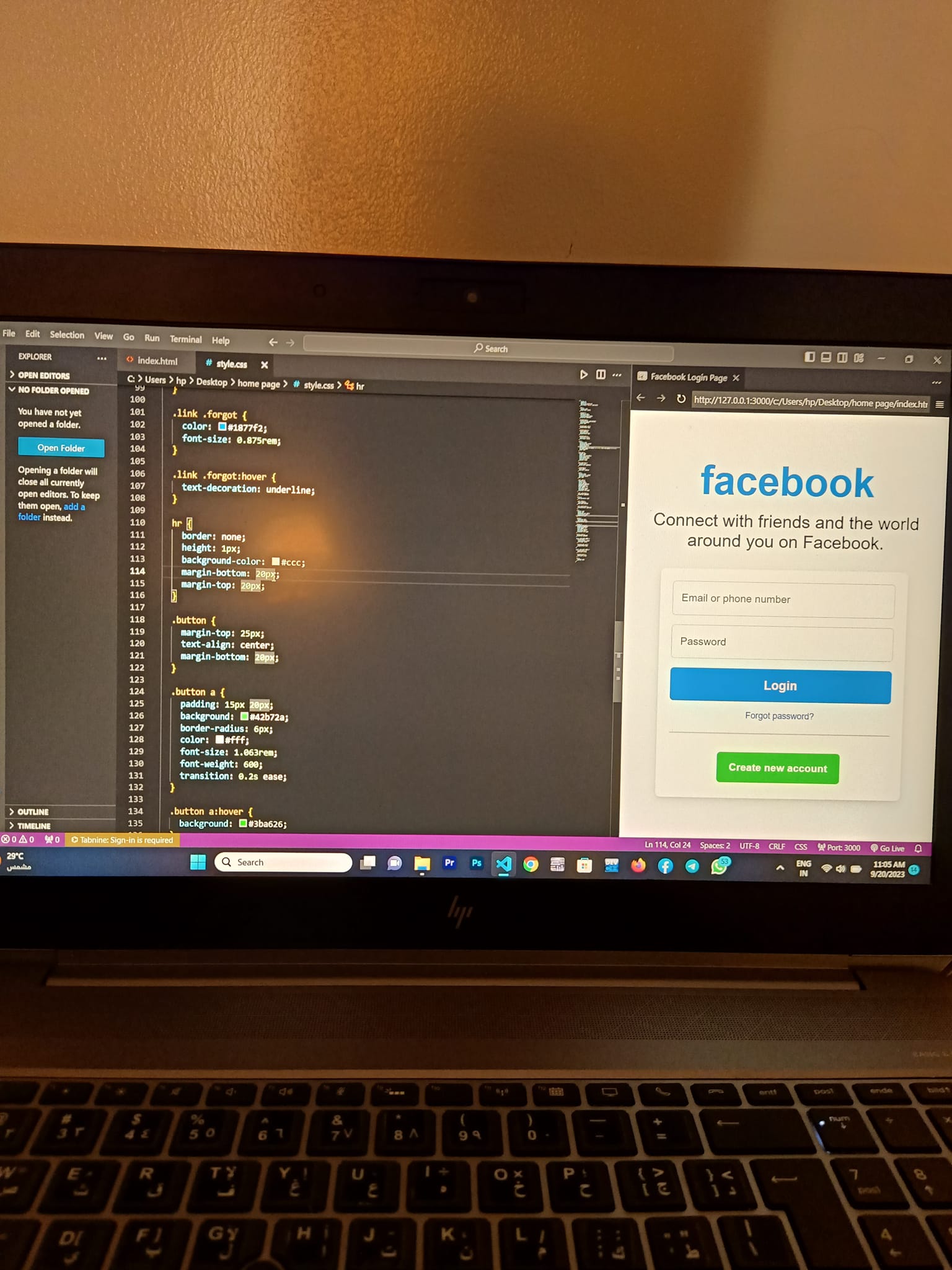 facebook login page with html&css