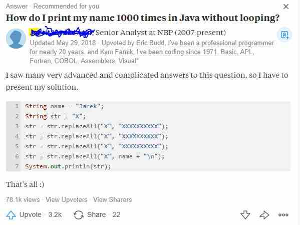 How do I print my name 1000 times in Java without looping?
