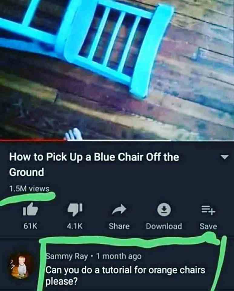 Howto pick up a blue chair off the ground