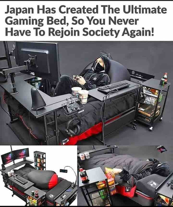 Japan has created the ultimate Gaming bed, so you never have to Rejoin society again!