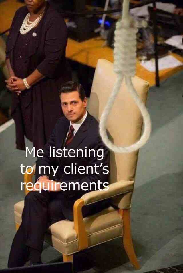 Me listening to my client's requirements