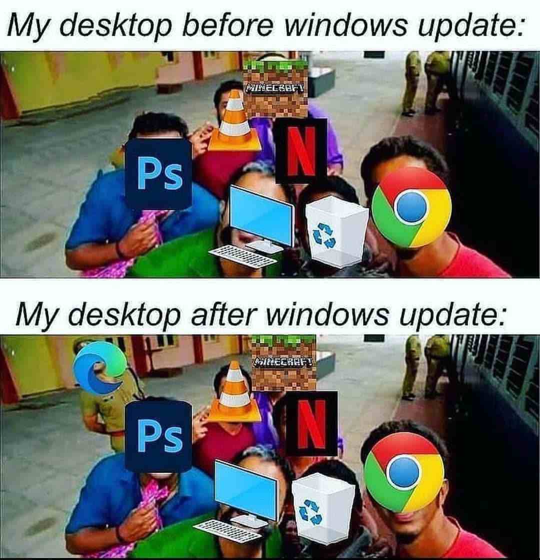 My desktop before windows update VS My desktop after windows update