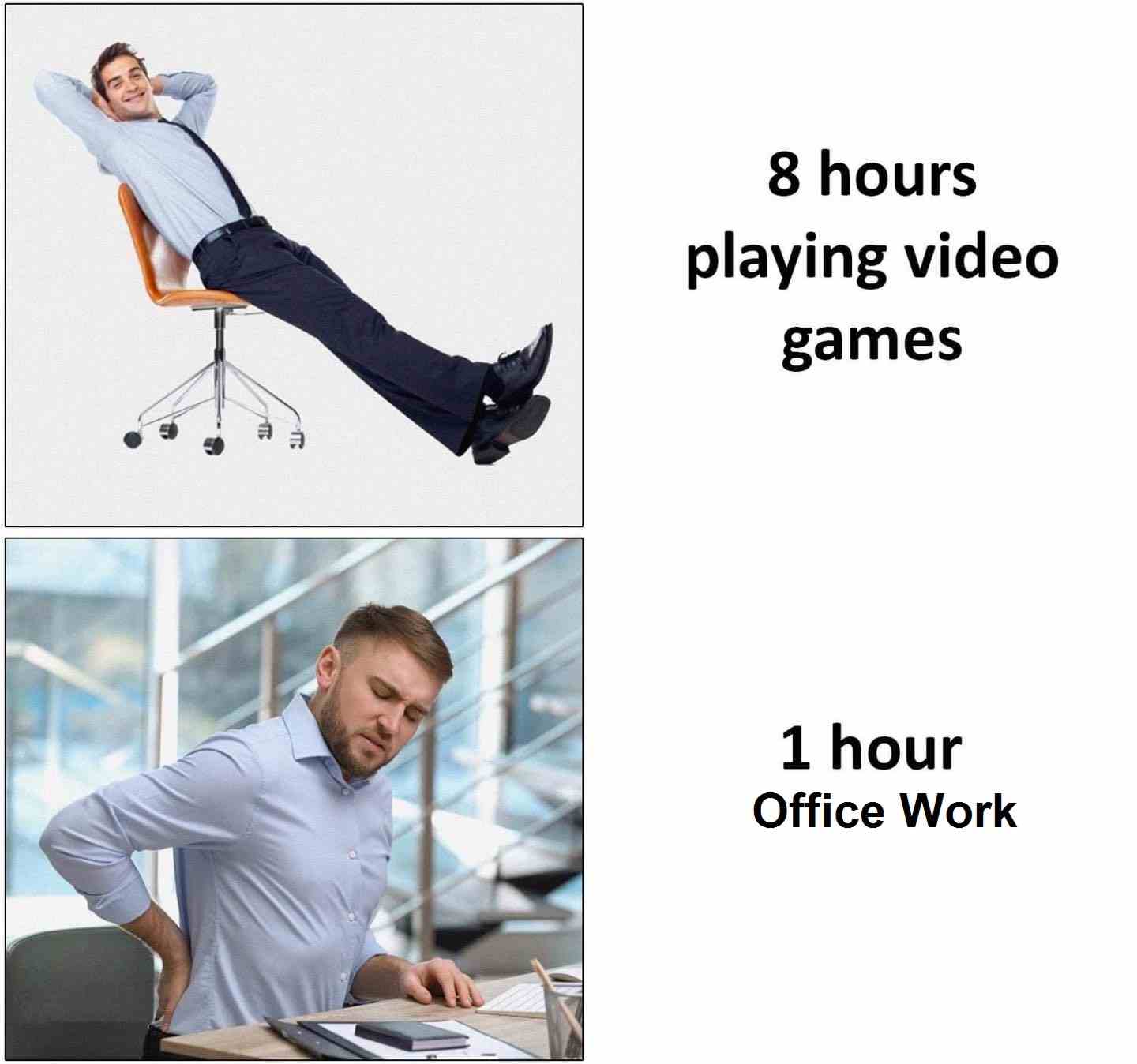 Programmer 8hours playing video games vs 1hour office work
