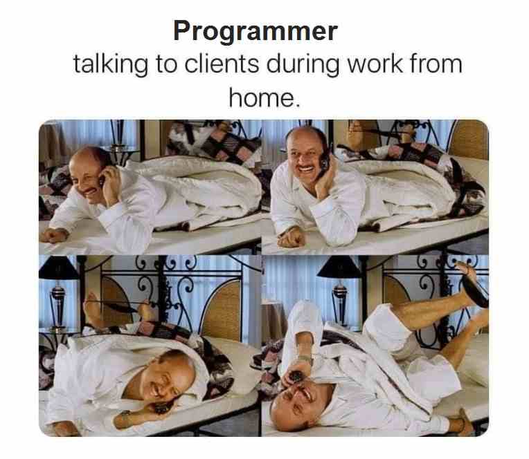 Programmer talking to clients during work from home