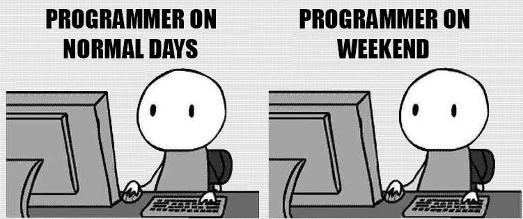 Programmer's Life on Normal days vs in weekend..