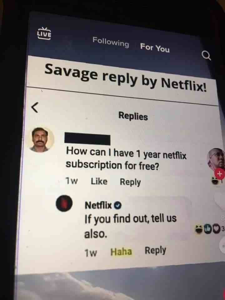 Savage reply by Netflix!