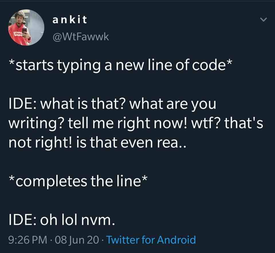 Starts typing a new line of code