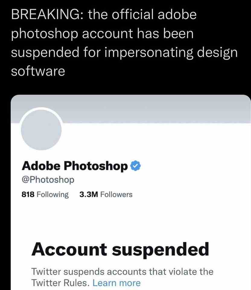The official adobe Photoshop account has been suspended for impersonating design software