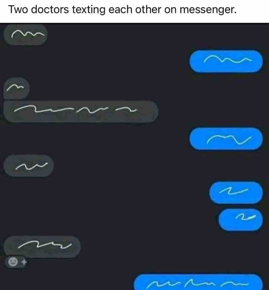 Two doctors texting each other on messenger