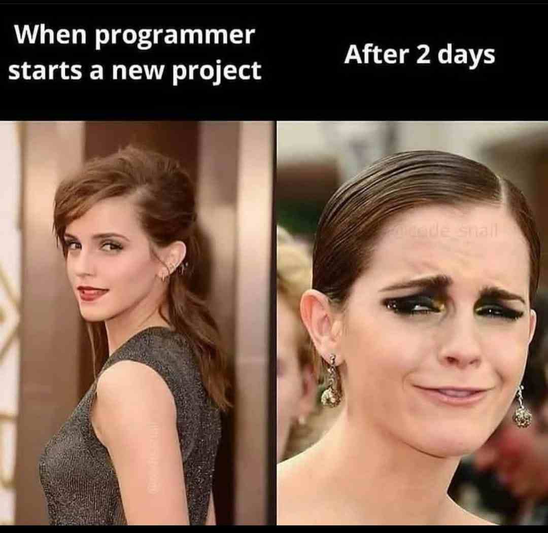 When Programmer starts a new project and After 2 days