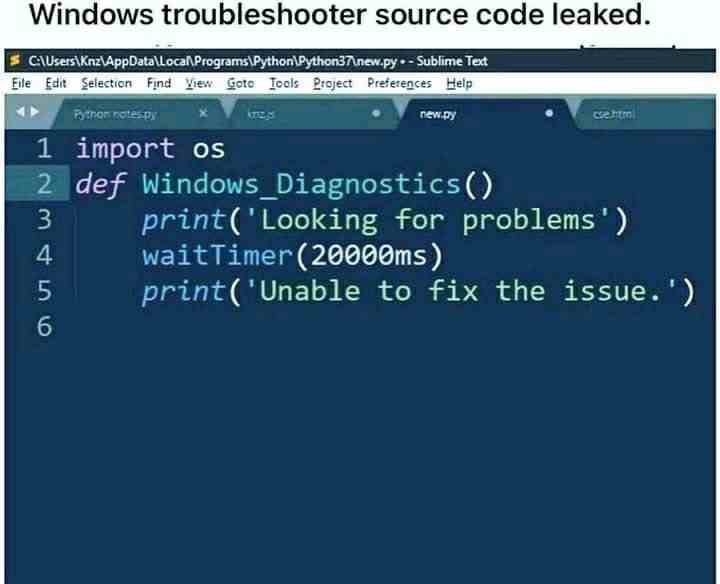 Windows troubleshooter source code leaked