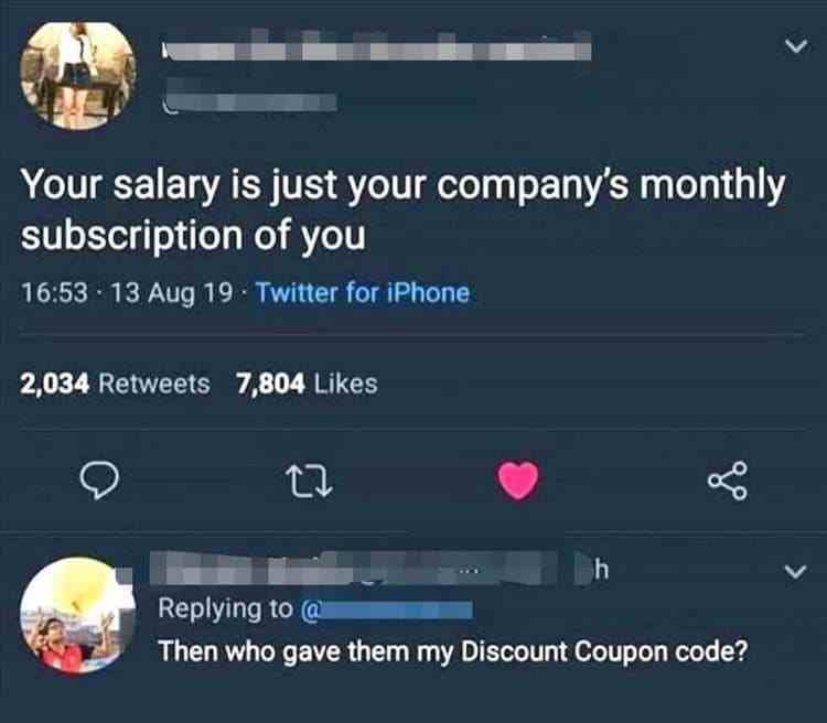 Your salary is just your company's monthly subscription of you